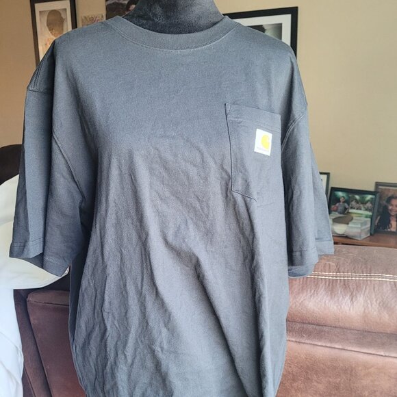 Black Loose Fit Heavyweight Short Sleeve Pocket T-Shirt-Large‎ - Picture 2 of 6